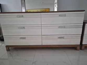 6-Drawer Double Dresser White and Walnut