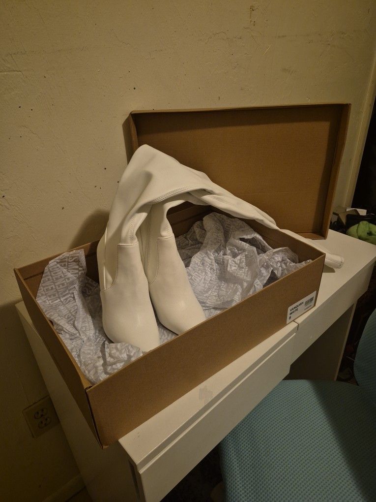 Women's white thigh heels boots