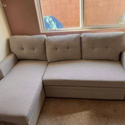 Light Beige L-Shape Sleeper Sectional with Storage