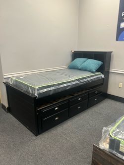 Book case chest bed with a trindle and drawers