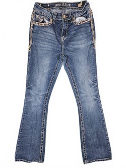 Sexy Couture Womens Blue Fleur De Lis Bootcut Jeans 7