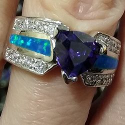 Exquisite New Amethyst Sapphire Opal Sterling Silver Ring! 💜💍