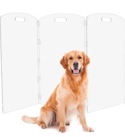 3 Panel Modern Acrylic Clear Freestanding Dog Pet Gate 32" Tall, Each Panel 20" Wide, Usable up to 56.5" Wide New, Open Box