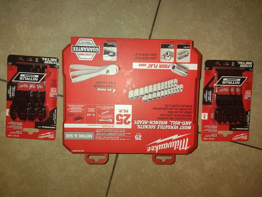 25 Pc Milwaukee Sockets & 2 Packs Carbide Blades