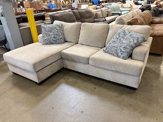 ASHLEY FURNITURE Beige Chenille 2 Piece Wide Arm L-Shaped Sofa