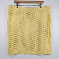 Talbots Skirt Yellow Eyelet Straight Lined Cotton Slit Back Zip Women’s Size 20