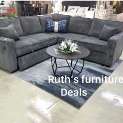 Dark Gray Sectional Sofa W/ Pull- Out Bed & storage 
