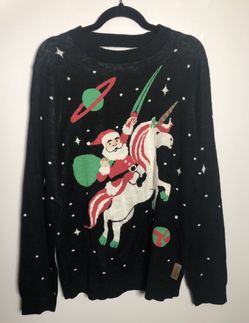 Ugly Christmas Sweater Tipsy Elves Santa Riding Unicorn