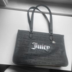 JUICY COUTURE UPGRADE U TOTE MEDIUM DOUBLE HANDLE PURSE w/ CHARM BLACK NWT