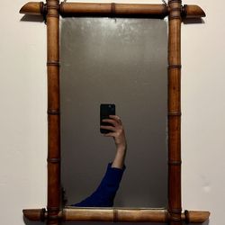 RARE 19th Century Antique French Faux Bamboo Mirror Mercury Glass