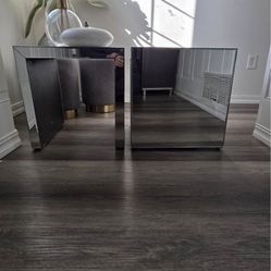 Modern Mirrored Glass Side Tables / Nightstands (Set of 2)