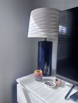 Navy Table Lamp - Linen Shade - Alki