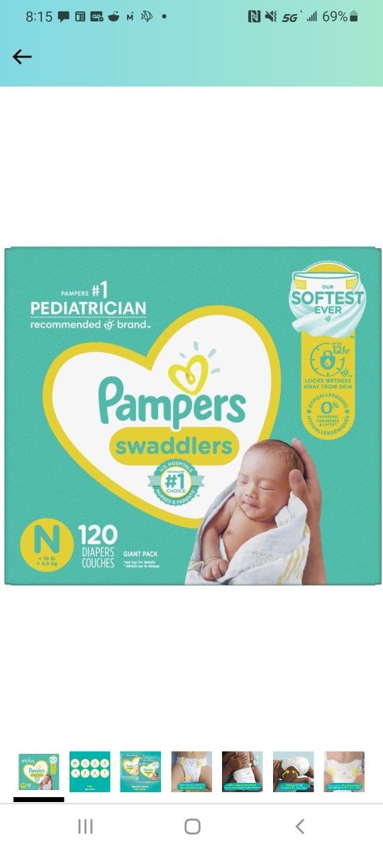 Diapers Newborn/Size 0 (< 10 lb), 120 Count - Pampers Swaddlers Disposable Baby Diapers, Giant Pack (Packaging May Vary)