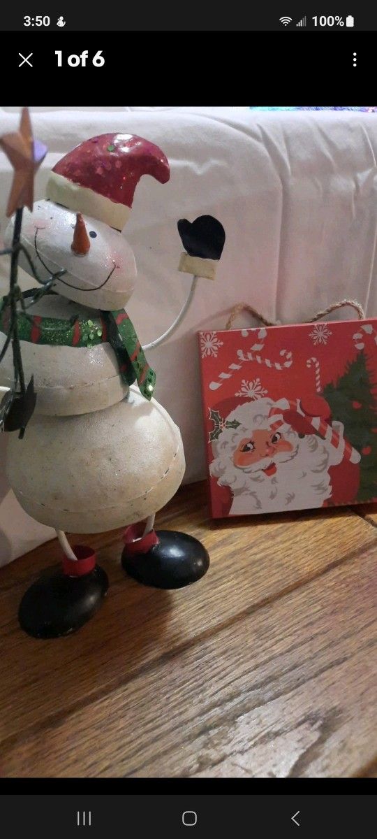 Christmas Decor Springy Snowman With Christmas Tree Classic Santa Sign