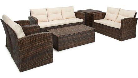 Outdoor 6-Piece Brown Wicker Modular Patio Furniture