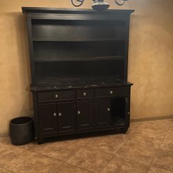 Black Wood Buffet with Hutch – Great Storage & Display