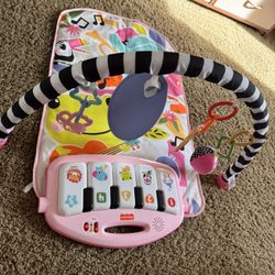 Fisher-Price Glow and Grow Kick & Play Piano Gym Baby Playmat with Musical Learning Toy, Pink