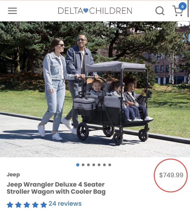 Jeep Wrangler Deluxe 4 Seater Stroller Wagon with Cooler Bag