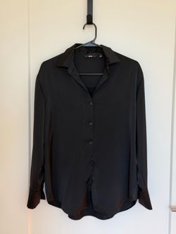 UNIQLO Black Satin-Finish Button-Up Shirt XS