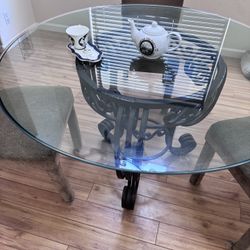 Rode Iron With Glass Top Kitchen Table With 4 Ch