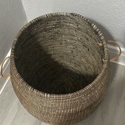 Handwoven Lidded Storage Basket with Checkered Design