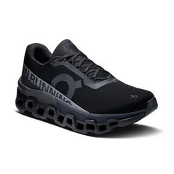 On Cloudmonster 2 running shoes in black. 