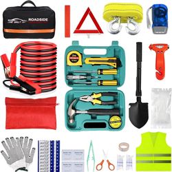 Car Emergency Roadside Tool kit,Road Side Safety Assistance Kit for Women Men Adult,Auto Truck Vehicle Emergency Bag with Shovel Jumper Cable First Ai