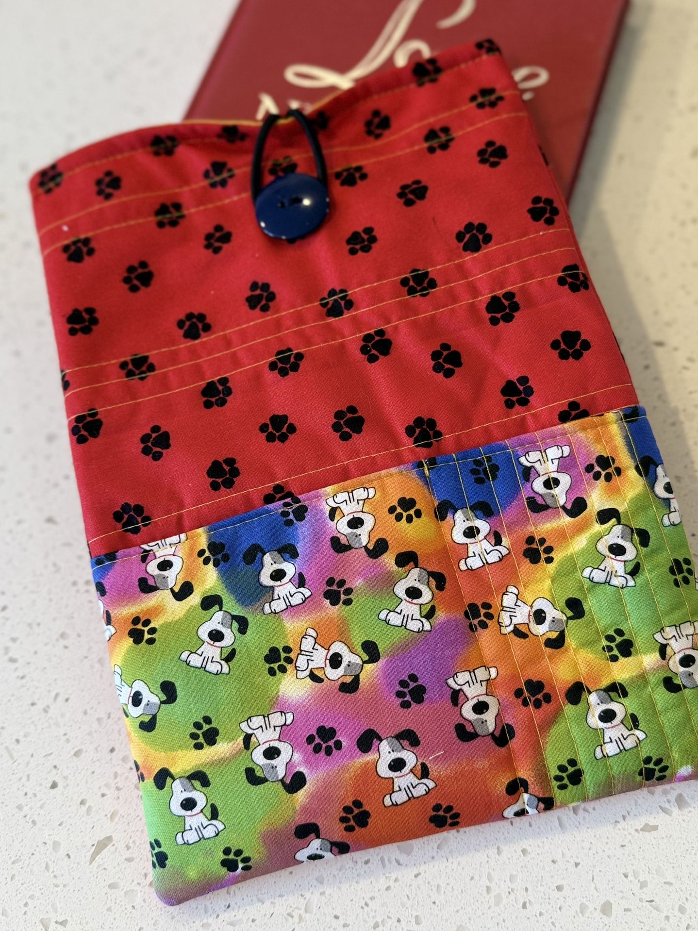 Book Kindle Sleeve Bag Cover 10.5 X 8in Puppies Dogs Paw Print Fabric Padded Quilted NEW Handmade Lined Bags. Gift Gifts Presents with Pockets