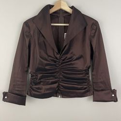 TADASHI SHOJI Dark Brown Taffeta Ruched Formal Fitted Top