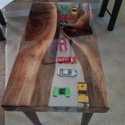 Kids Hot Wheel Black Walnut Clear River Table 12x18