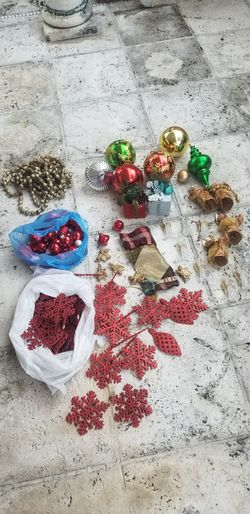 Lot of Christmas decorations, ornaments, garlands