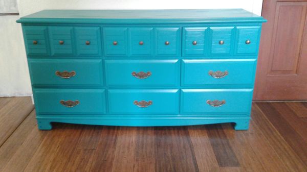 Mid Century Shabby Chic Turquoise Dresser Or Buffet For Sale In