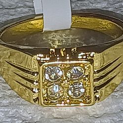 Sz10 18K Gold-Plated Men's Ring Square-Faced Signet Style Cluster Ring