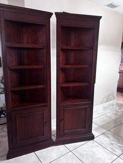 Pair Of Corner Bookshelves 23.5”Lx16”Wx73”H
