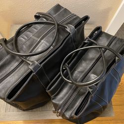 Set Of Two Pebbled Leather Bags With Topstitching And Fully Lined