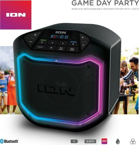 ION Audio Game Day Party Portable Bluetooth Speaker with LED Lighting. Black, İPA127