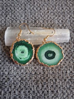 Green Geode Slice Earrings