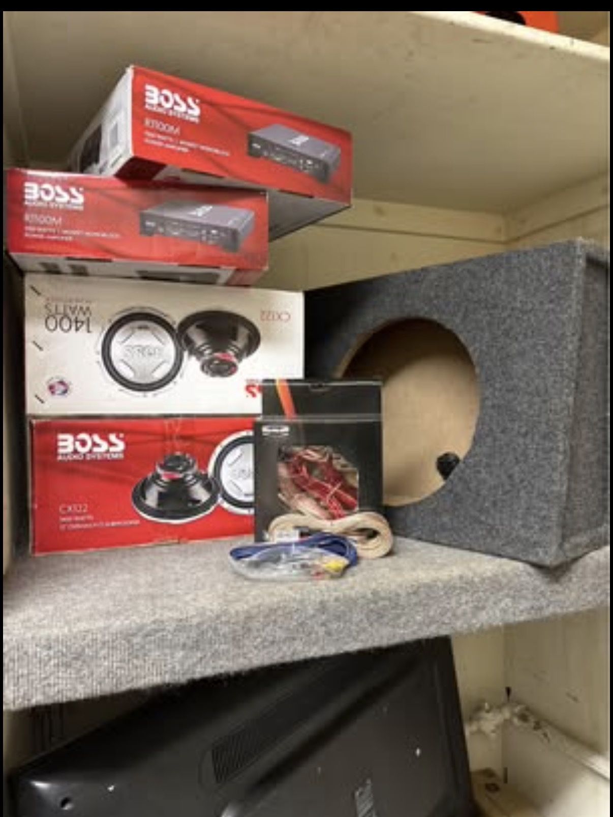 COMPLETE Car Audio System – 2 Subs + 2 Amps + Box + Wiring Kit (New ...