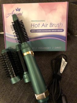 Multipurpose Beauty Hair Dryer Brush With Interchangeable Brushing Heads for All Hair Types (Green, Gold)