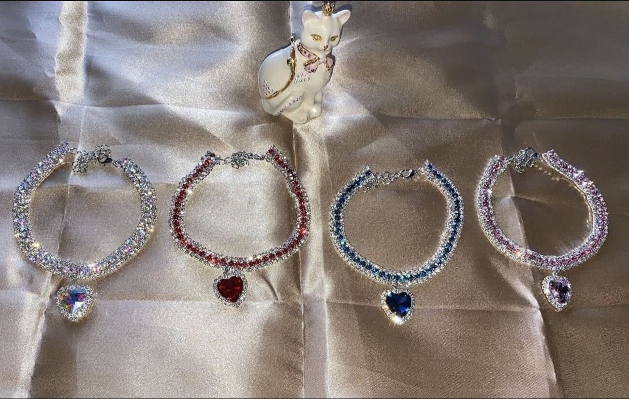 $18.00 Small & XS Bling Dog Or Cat Heart ♥️ Necklaces From 4 Different Gems 💎