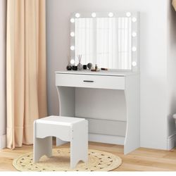 Vanity Desk with Mirror, Adjustable Lights And Stool - New In Box