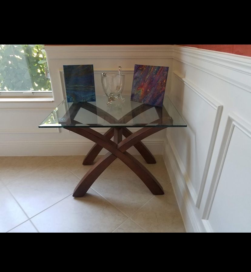 Wood End Table Glass Top