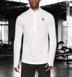 Reebok Men’s White Trail Quarter-zip Long Sleeve Active Sweatshirt Sz L