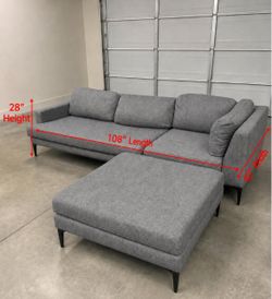 Modern Gray 3-Seat Sofa with Matching Ottoman – 108” Wide