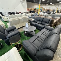 Black Recliner 3Pcs Living Room Set / Juego De 3 Piezas De Sala De Estar Reclinable Negro