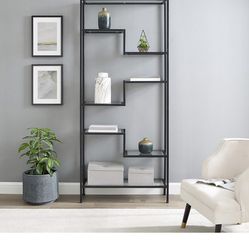 Geometric Bookshelf with Glass Shelves