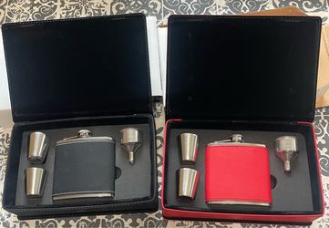 Premium Laserable Leatherette Flask Gift Box Sets (2 Pcs)