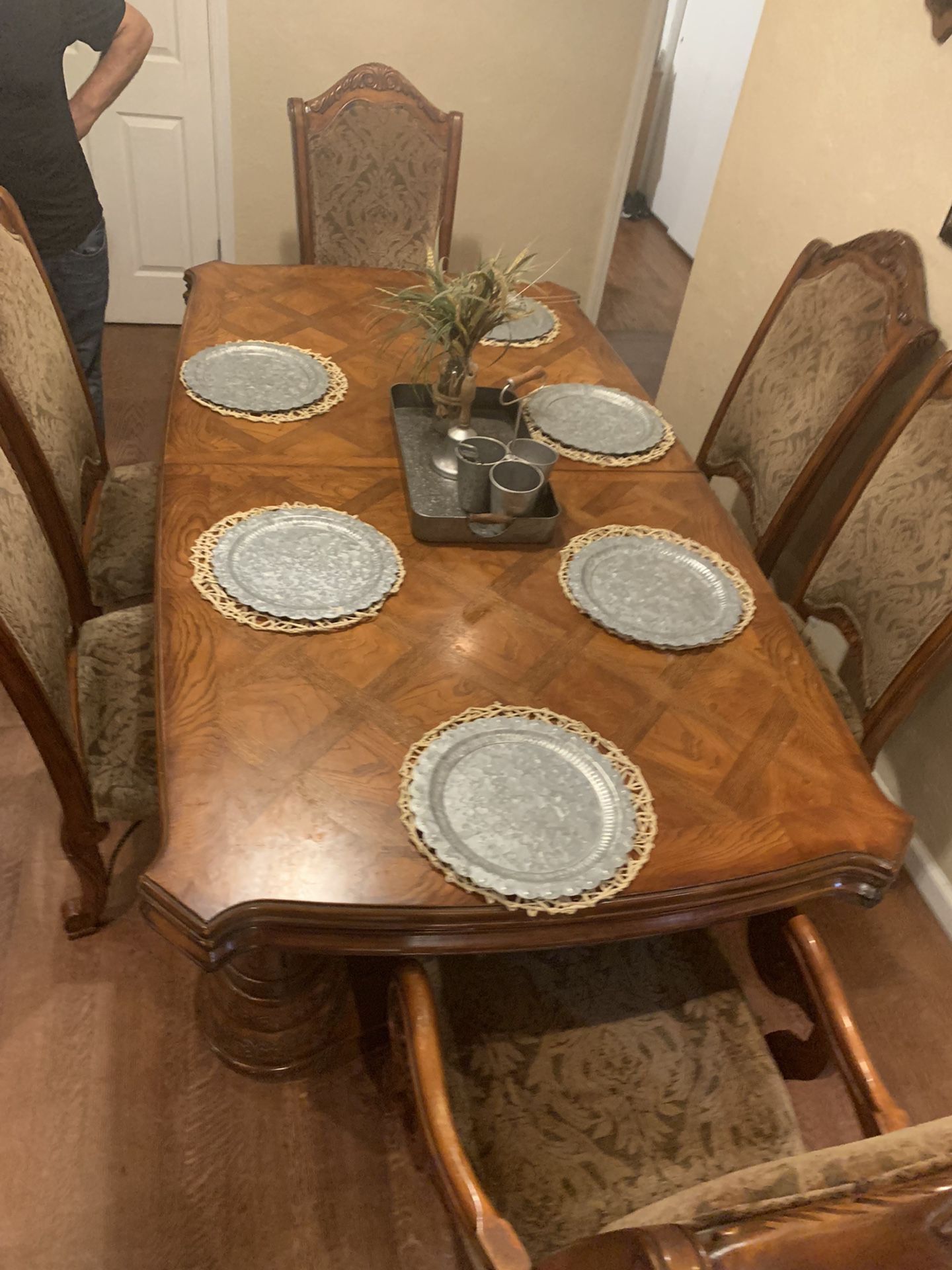 used real wood dinner table, light scratches