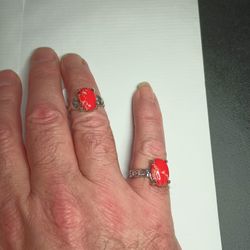 Two Silver Tone Rings Simulated Stones 