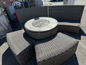 Outdoor Wicker Fire Pit Sectional Patio Set